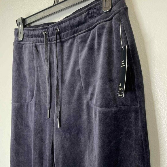 Ali Miles Velvet Pants Womens Medium Black Pull On Straight Leg Elastic Waist - Picture 4 of 11